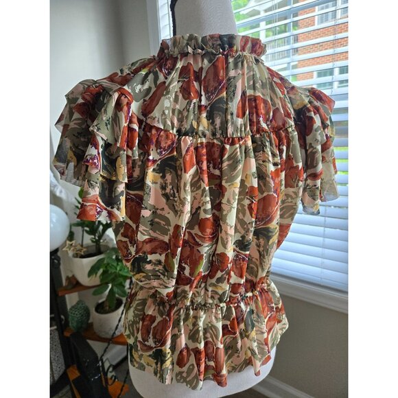 Ruffled Floral Peplum Blouse Womens Size M Multicolor Lightweight Fabric Elegant - Picture 5 of 9